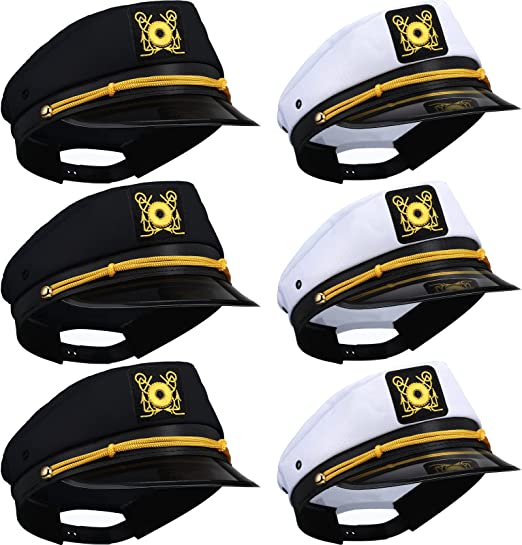 Photo 1 of 6 Pieces Yacht Captain Hat Adjustable Sailor Hats for Party Navy Sailor Costume for Fraternity Decoration Sorority