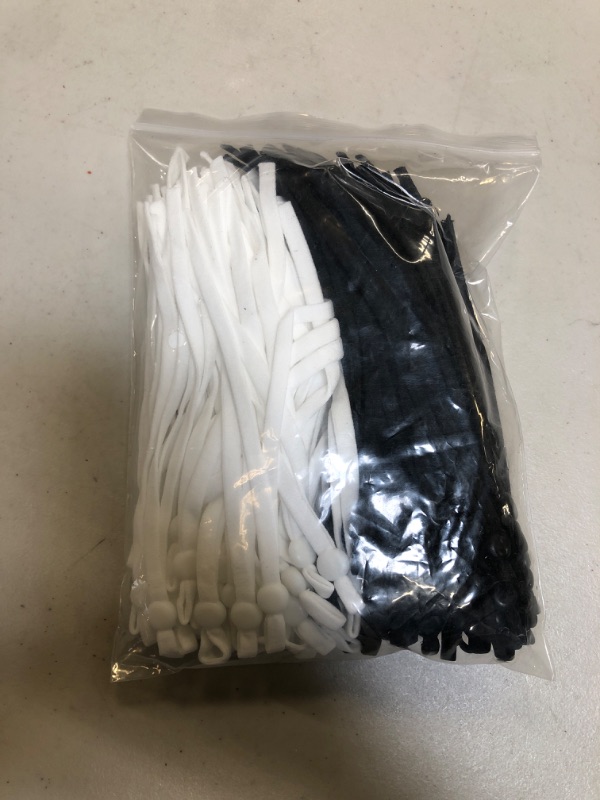 Photo 2 of 100 Pcs Elastic Bands with Adjustable Buckle,Elastic String Bands with Cord Locks,DIY Elastic Bands for Ear Loops,50pcs White and 50pcs Black