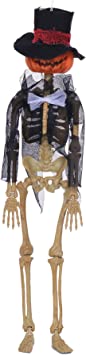 Photo 1 of 16" Full Body Halloween Pumpkin Skeleton Ornament,Skeleton Pendant with Posable Joints for Haunted House Props Decorations Garden Party Festival Events, Halloween Decorations 1PC