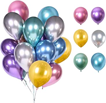 Photo 1 of  Metallic Metal Chrome Balloons Kit, Colorful Party Helium Balloon Metallic Gold Silver Blue Purple Pink Green Latex Balloon for Wedding Birthday Baby Shower Graduation Party
