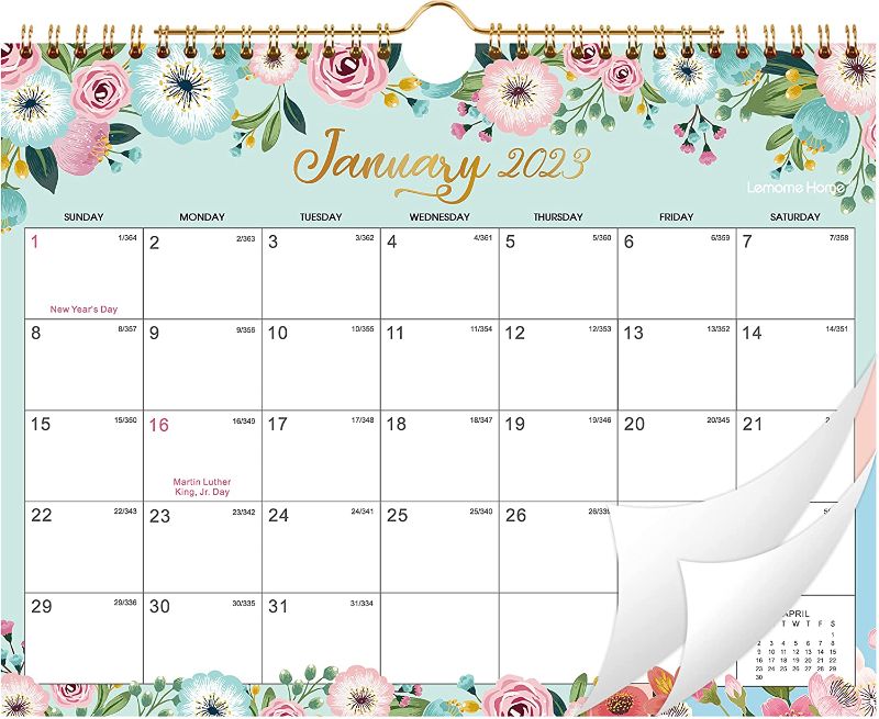 Photo 1 of 2023-2024 Calendar - 18 Monthly Wall Calendar with Thick Paper, Jan. 2023 - Jun. 2024, 11" x 8.5", Twin-Wire Binding + Hanging Hook + Unlined Blocks with Julian Dates - Floral
