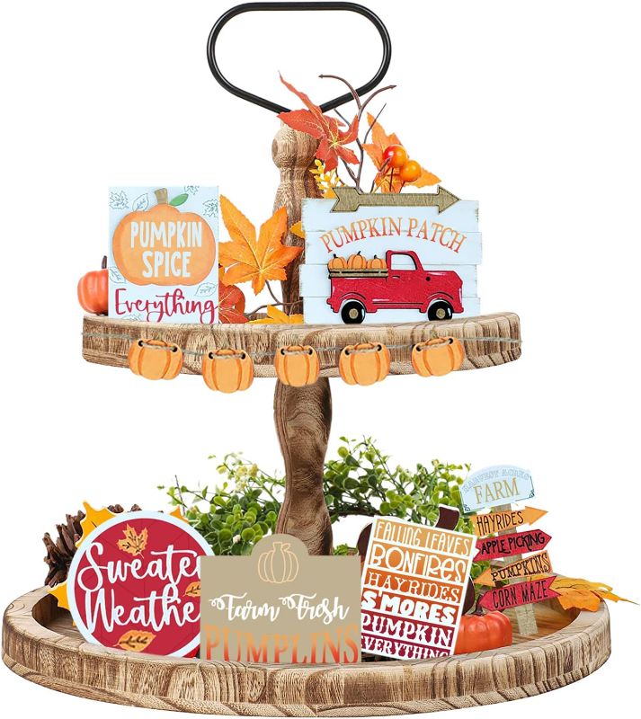 Photo 1 of 7 Pieces Fall Tiered Tray Decor Thanksgiving Tray Signs Decoration, Rustic Farmhouse Wooden Signs Farm Truck Maple Pumpkin Banner Fall Decor, Harvest Thanksgiving Party Kitchen Home Holiday Decor
-UNOPENED BAG-
