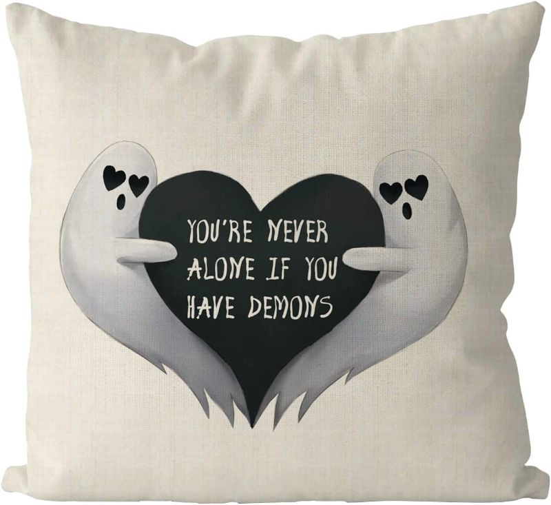 Photo 1 of 
Halloween Pillow Covers 18x18 Inch Ghost Love You're Never Alone If You Have Demons Pillowcase Holiday Seasonal Sofa Couch Bed Throw Pillows Cushion Home Decor
-UNOPENED BAG-
