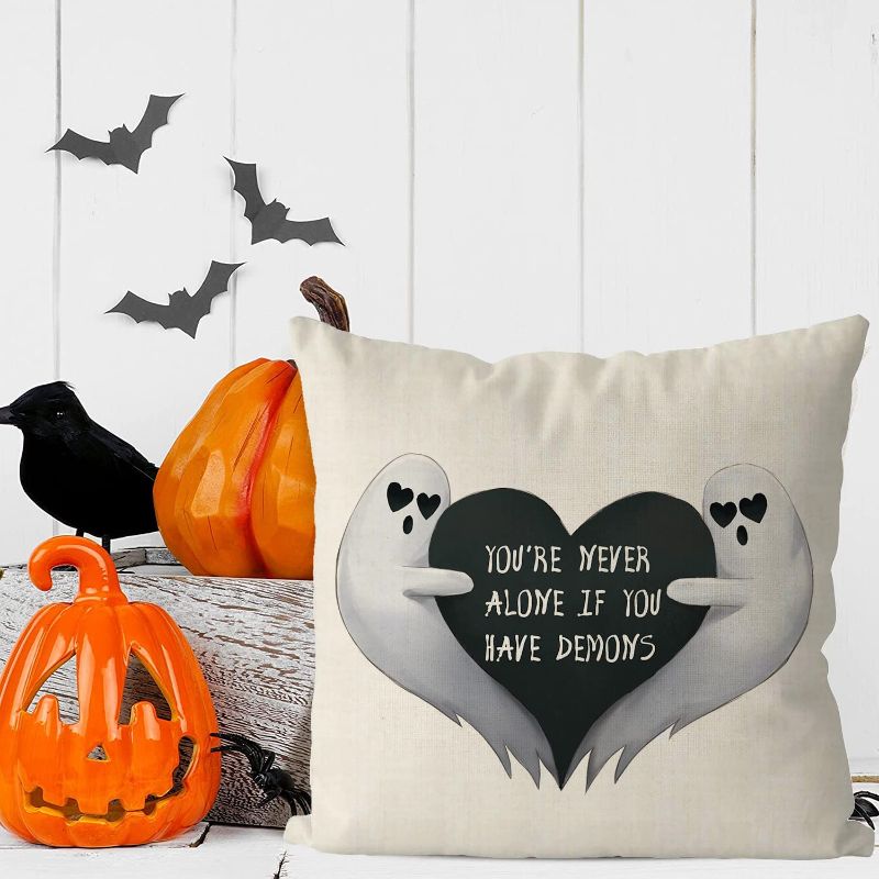 Photo 1 of 
Halloween Pillow Covers 18x18 Inch Ghost Love You're Never Alone If You Have Demons Pillowcase Holiday Seasonal Sofa Couch Bed Throw Pillows Cushion Home Decor
-UNOPENED BAG-
