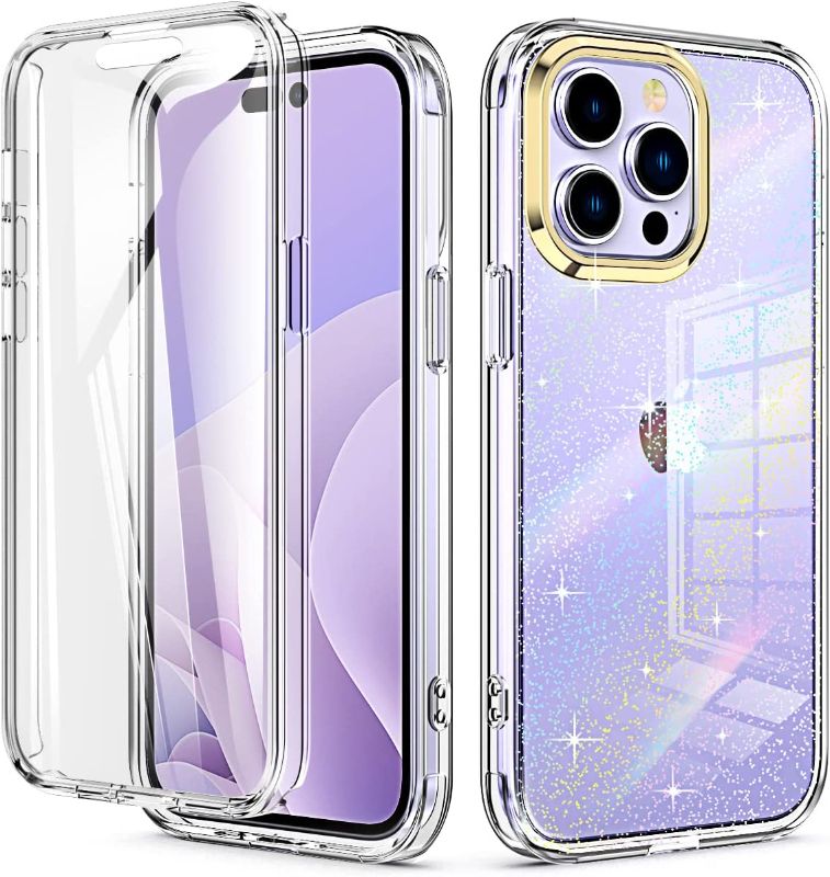 Photo 1 of  iPhone 14 Pro Case, (with Built-in Screen Protector) Shockproof Slim Soft TPU+Hard Plastic Full Body Protective Case for iPhone 14 Pro (6.1" Display) 2022 - Sparkling Glitters