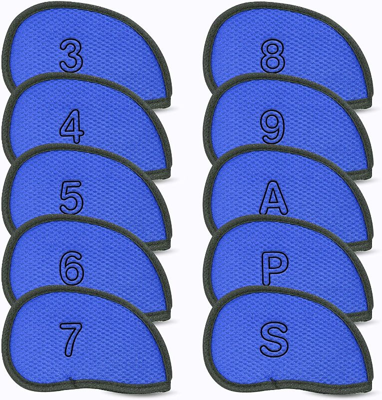 Photo 1 of 10 pcs/Set Meshy Golf Iron Head Cover Golf Club Headcovers with Magic Tape Fit Most Wedges Irons (Blue)
