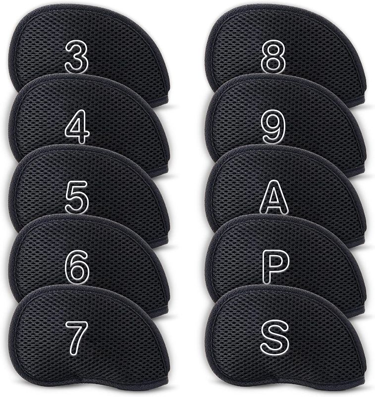 Photo 1 of 10 pcs/Set Meshy Golf Iron Head Cover Golf Club Headcovers with Magic Tape Fit Most Wedges Irons (BLACK)