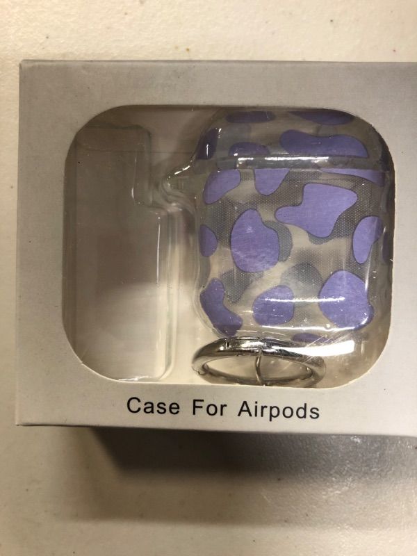Photo 2 of AirPods Case Cover - Valkit Cute Milk Cow Pattern Soft TPU Protective Case Skin Portable & Shockproof Women Girls with Keychain for Apple Airpods 2 / 1 Charging Case (Hollow Light Purple Cow Pattern)
