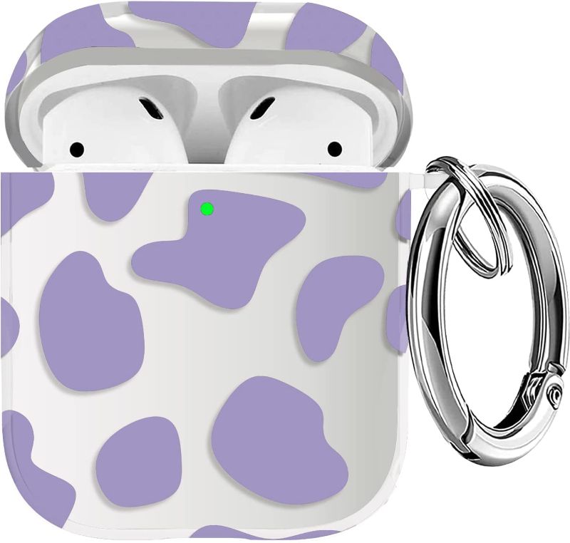 Photo 1 of AirPods Case Cover - Valkit Cute Milk Cow Pattern Soft TPU Protective Case Skin Portable & Shockproof Women Girls with Keychain for Apple Airpods 2 / 1 Charging Case (Hollow Light Purple Cow Pattern)
