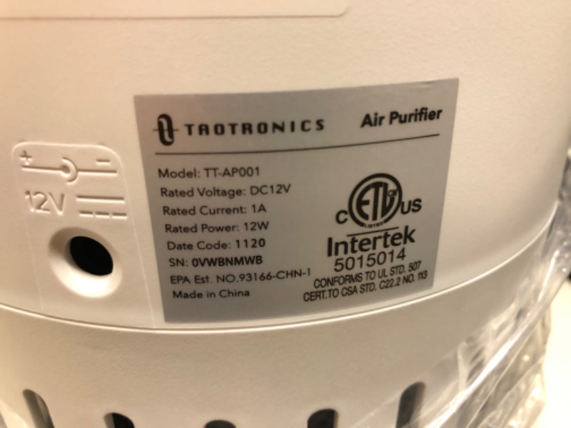 Photo 3 of TaoTronics Air Purifier with True HEPA, Desktop Air Cleaner Perfect for Home, Bedroom, Smoke, Odor, and Dust TT-AP001
