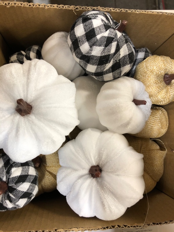 Photo 2 of 16 Pcs Artificial Pumpkins Assorted Fall Pumpkins White Pumpkins Burlap Pumpkins Rustic Pumpkins for Fall Harvest Thanksgiving Halloween Fireplace Decorations
