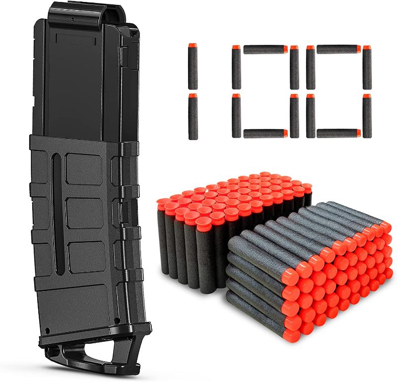 Photo 1 of  12-Dart Magazine Clip with 100 Pcs Refill Darts, Soft Foam Bullets Quick Reload Banana Mags Fit for Nerf N-Strike Elite Series Toy Guns (Black)
UNOPENED BOX