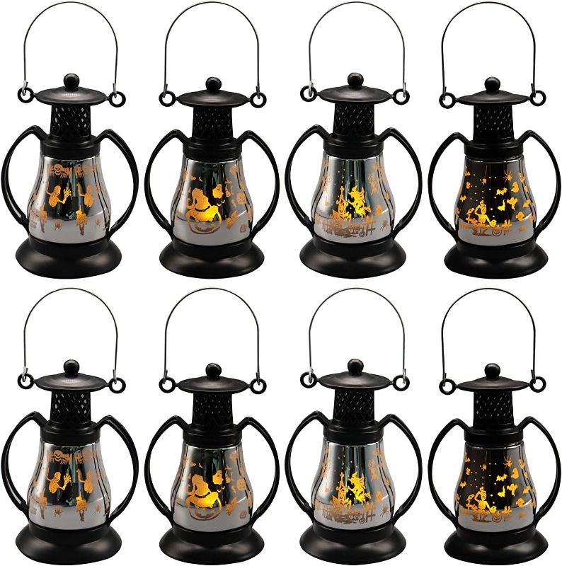 Photo 1 of  Christmas Halloween Lantern, 8Pcs Mini Lantern Decorative with Flickering LED Candles Vintage Small Lanterns Holiday Decorative Hanging Candle Lantern for Indoor,Table,Party Spooky Decorations
-UNOPENED BOX-