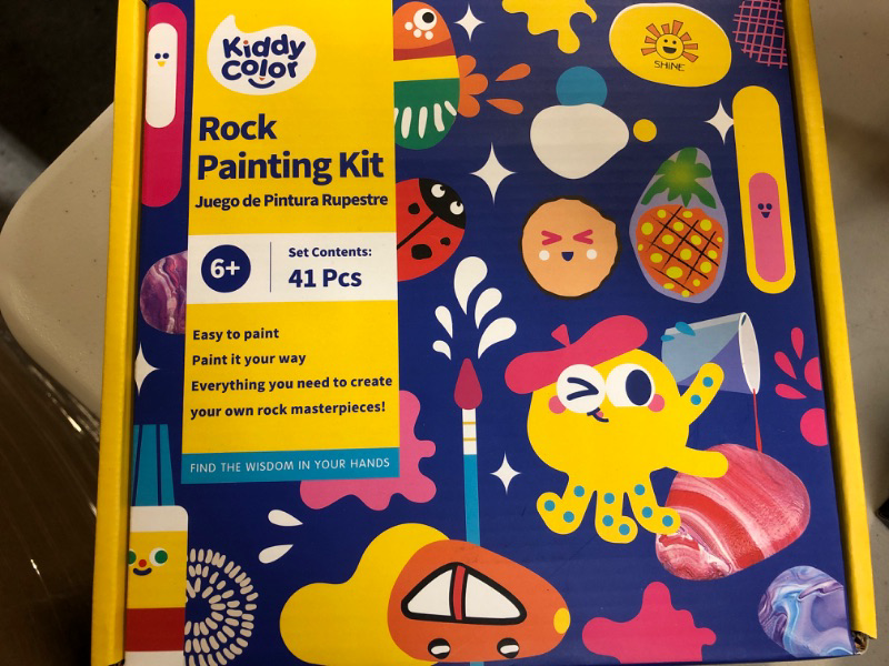 Photo 2 of  Deluxe Rock Painting Kit, Arts & Crafts DIY Supplies Kit for Kids Ages 5-12 - Decorate Your Own Painting Craft with Pouring Paints, Brushes, Googly Eyes, Glow Stickers