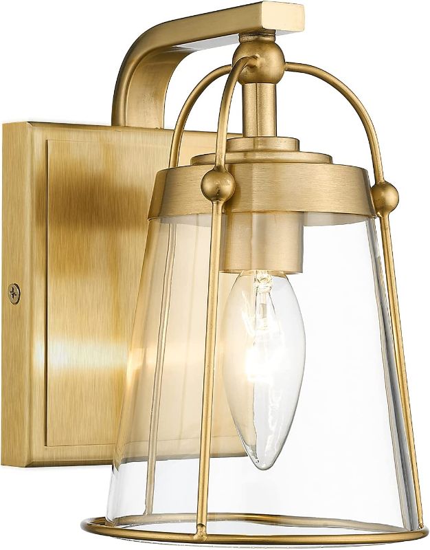Photo 1 of 1 Light Bathroom Vanity Light Fixtures, Brushed Gold Vanity Lights Wall Sconce Lamp with Clear Glass Shade, HE225B BG
-FACTORY SEALED BOX-