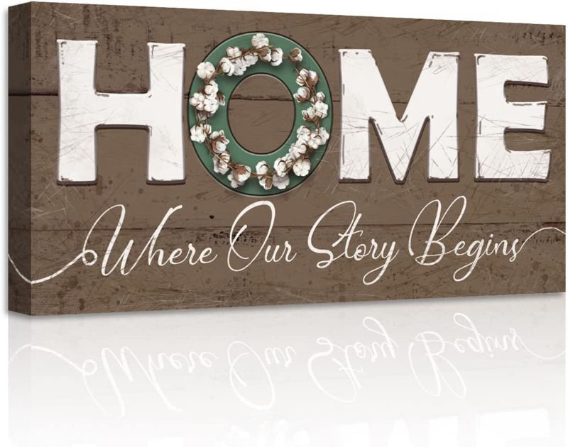 Photo 1 of  Inspirational Home Wall Decor - Where Our Story Begins Home Sign - Modern Abstract Brown Wooden Design Artwork for Home Decoration (HOME, 8x16inch)