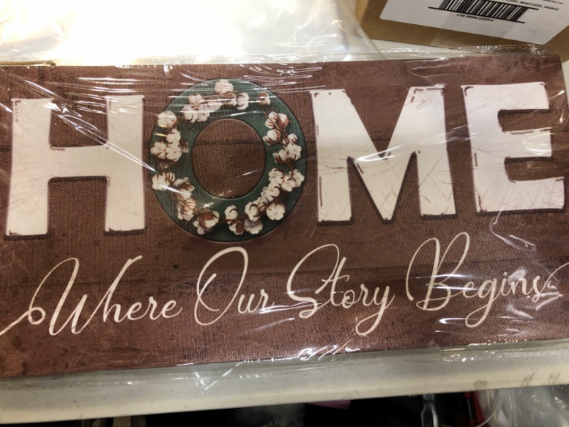 Photo 2 of  Inspirational Home Wall Decor - Where Our Story Begins Home Sign - Modern Abstract Brown Wooden Design Artwork for Home Decoration (HOME, 8x16inch)