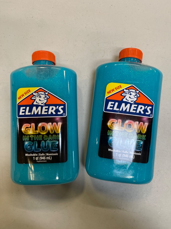 Photo 2 of 2 PACK Elmer’s Glow in The Dark Liquid Glue, Washable, Blue, 1 Quart, Glue for Making Slime
