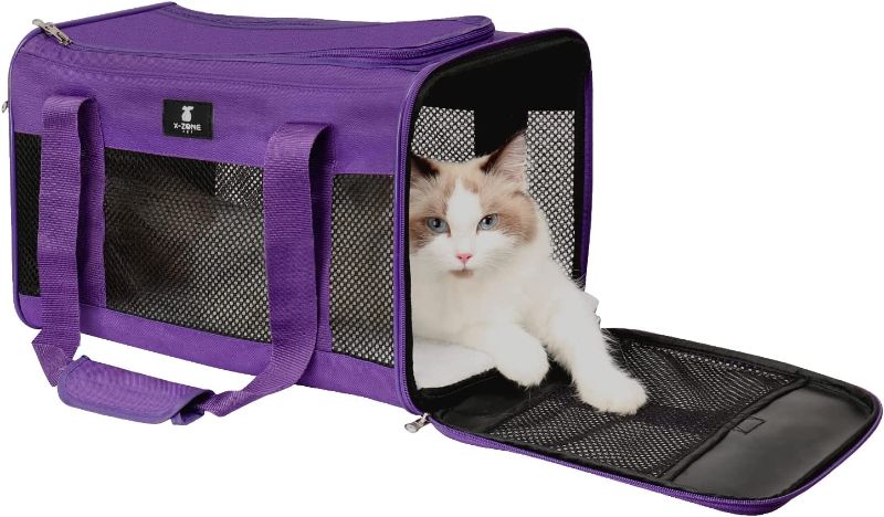 Photo 1 of X-ZONE PET Cat Carrier Dog Carrier Pet Carrier for Small Medium Cats Dogs Puppies of 15 Lbs,Airline Approved Soft Sided Pet Travel Carrier,Dog Carriers for Small Dogs - PURPLE 
