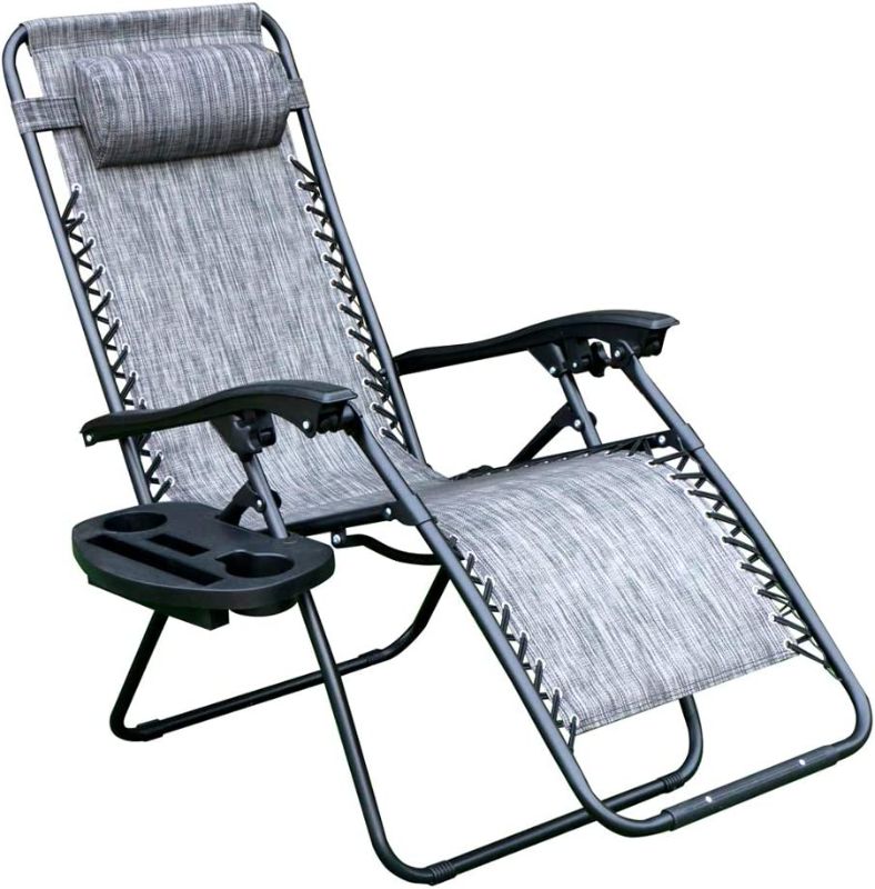 Photo 1 of YOMIFUN Zero Gravity Chair, Lawn Chair Recliner Lounge Chair with Removable Pillow and Side Table, Gray
