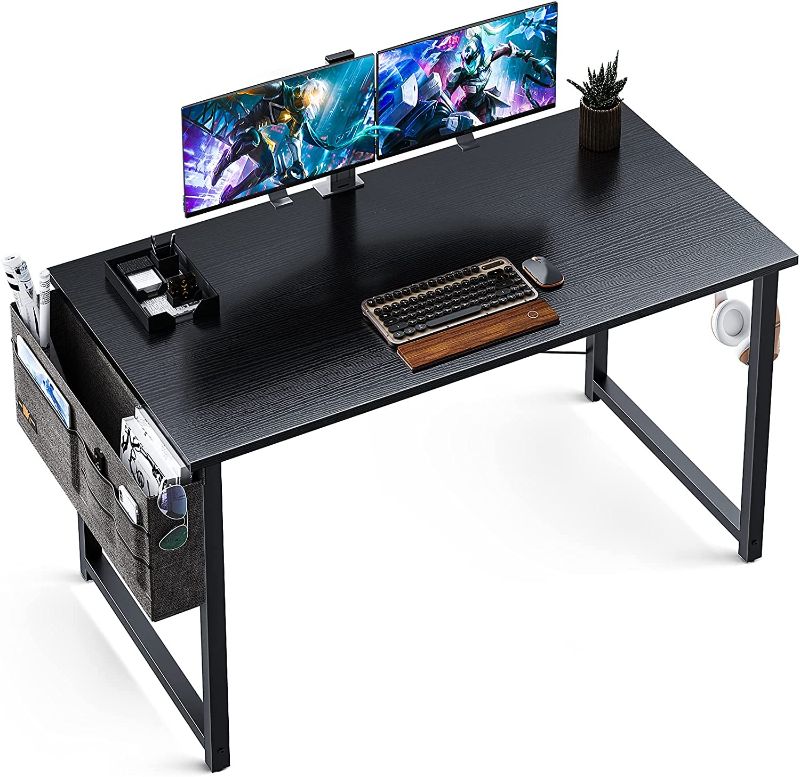 Photo 1 of ODK Computer Writing Desk 39 inch, Sturdy Home Office Table, Work Desk with A Storage Bag and Headphone Hook, Black
