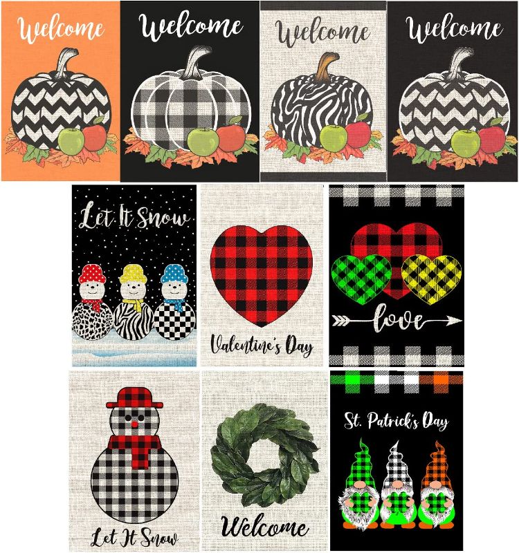 Photo 1 of 10-Pack Garden Flags 12x18 Double Sided, Garden Flags for All Seasons, Seasonal Garden Flags Set, Holiday Garden Flags for Outside, Small Outdoor Decorative Yard Flags
