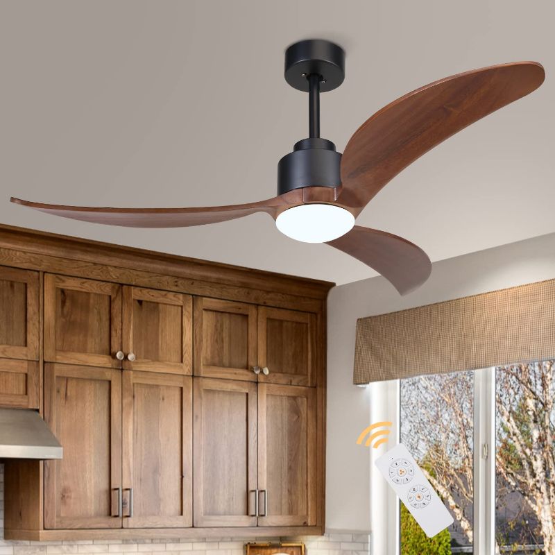 Photo 1 of **SOLD FOR PARTS ONLY** Black Ceiling Fan with LED Light, Modern 52 Inches Ceiling Fan with Remote Wooden 3 Reversible Blades 6 Speed Flush mount Ceiling Fan for Bedroom Dining Room----------Barely Used-----------Missing some items/hardware
