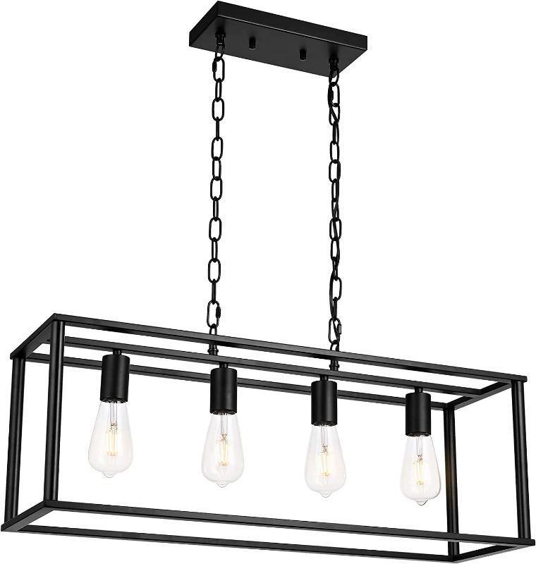 Photo 1 of 4-Light Rectangle Kitchen Island Light,Black Metal Dining Room Light Fixture
