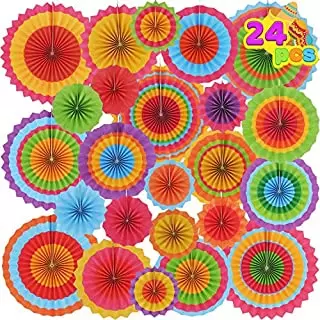 Photo 1 of 24 Colorful Hanging Paper Fan Round Wheel Disc for Fiesta Party Supplies Decorat
