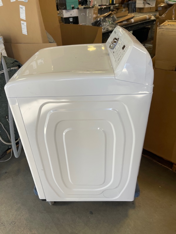 Photo 3 of 7.2 cu. ft. Electric Dryer with Sensor Dry in White. COSMETIC DMG; SCUFFS/SCRATCHES, BROKEN SCREW CORD BRACKET. INTERIOR UNUSED. 