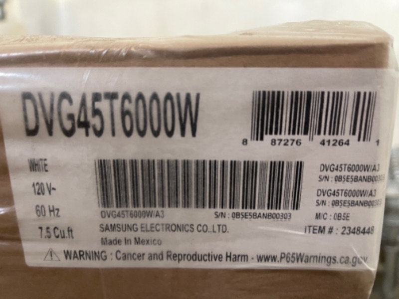 Photo 5 of Samsung - 7.5 Cu. Ft. Stackable Gas Dryer with Sensor Dry - White * FACTORY SEALED * 
