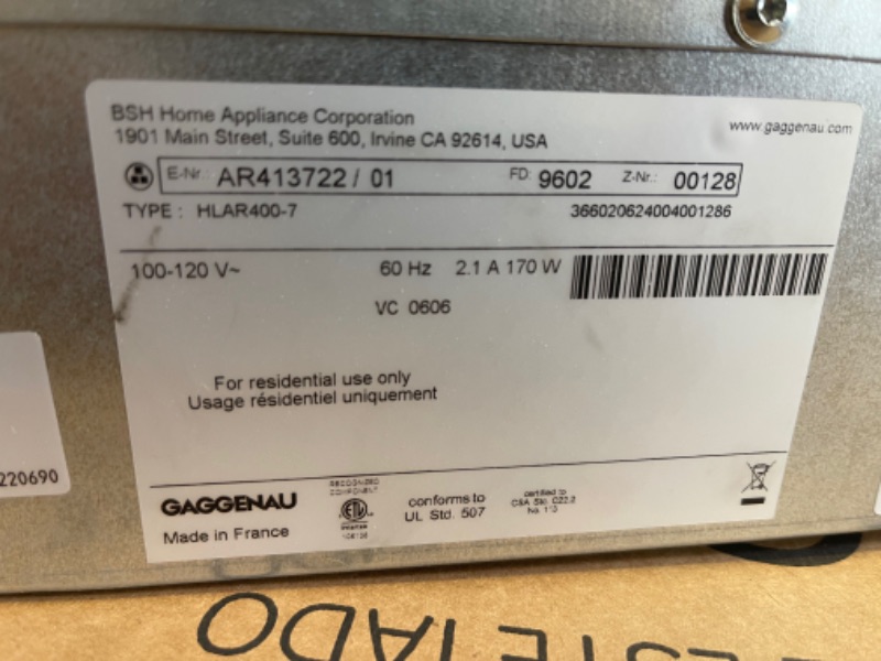 Photo 4 of Gaggenau 400 Series Inline Blower - AR401742/ Type HLAR400-7 COSMETIC DMG (DIRTY/SCUFFS/MARKINGS) NO PACKAGING 
