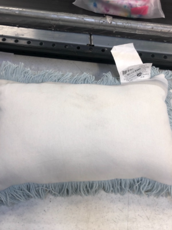 Photo 3 of Basketweave Lumbar Outdoor Throw Pillow Light Blue - Threshold™ ( MINOR STAIN ) CASE IS WASHABLE 12IN X 20IN 
