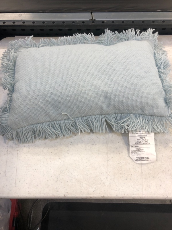 Photo 2 of Basketweave Lumbar Outdoor Throw Pillow Light Blue - Threshold™ ( MINOR STAIN ) CASE IS WASHABLE 12IN X 20IN 
