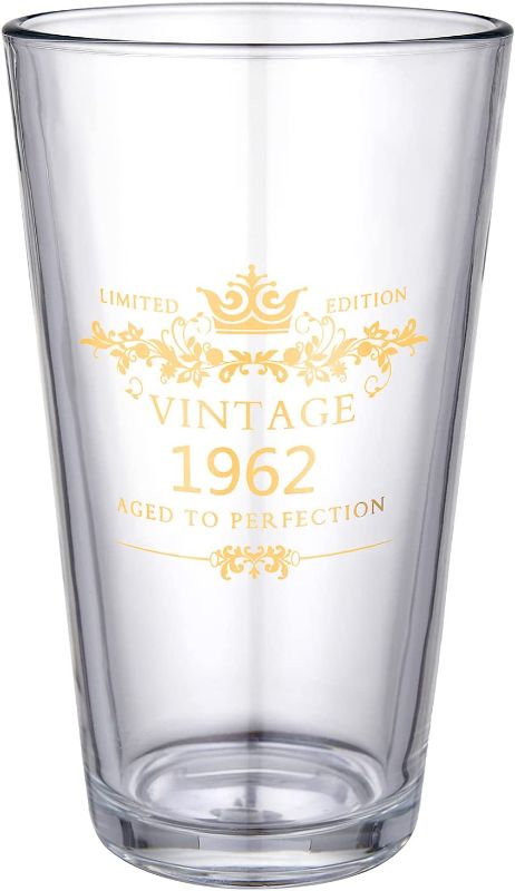 Photo 1 of 1962 60th Birthday Gifts for Women Men Classic Premium Beer Pint Glasses Highball Cocktail Mixing Glass Cup Perfect for Cold Beverages Soda Water
