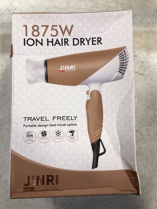 Photo 1 of JINRI Professional Household Negative Ionic Hair Dryer 1875W DC Motor Blow Dryer 2 Speeds 3 Heat Settings Cold Shot Button with Styling Concentrator Nozzle
