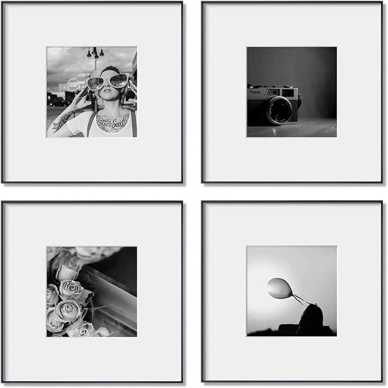 Photo 1 of 4 Piece Wall Art | Black and White Wall Art | 12"x12" Unframed Modern Style Wall Art for Living Room | Minimalist Living Art Prints for Home Decor
