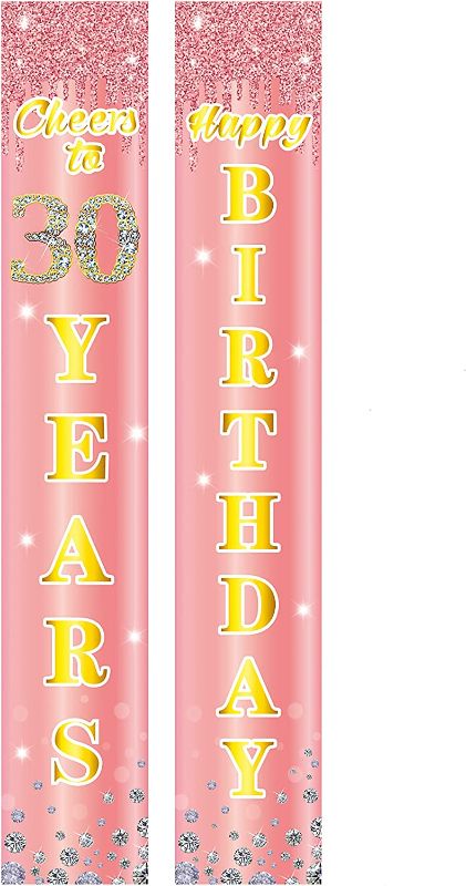 Photo 1 of Zeudas 30th Birthday Decorations for Her, Happy 30th Birthday Decorations for Women, Rose Gold Cheers to 30 Years Birthday Decorations Banner, Set of 2

