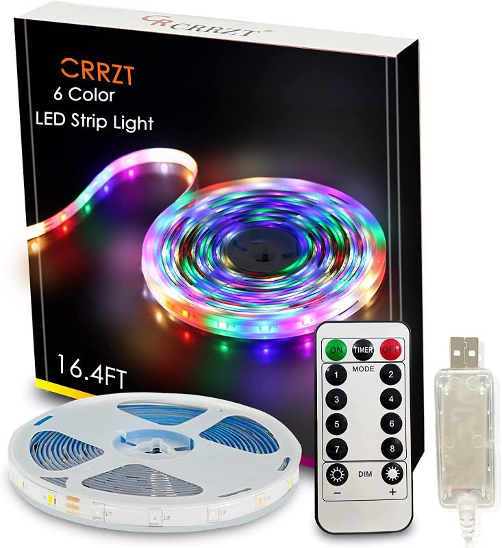 Photo 1 of LED Strip Light 16.4ft, Crrzt USB Powered LED Light Strip with Remote Waterproof RGB 4040 Color Changing LED Strip TV Backlights for Mirror,Home Decoration, PC, TV
