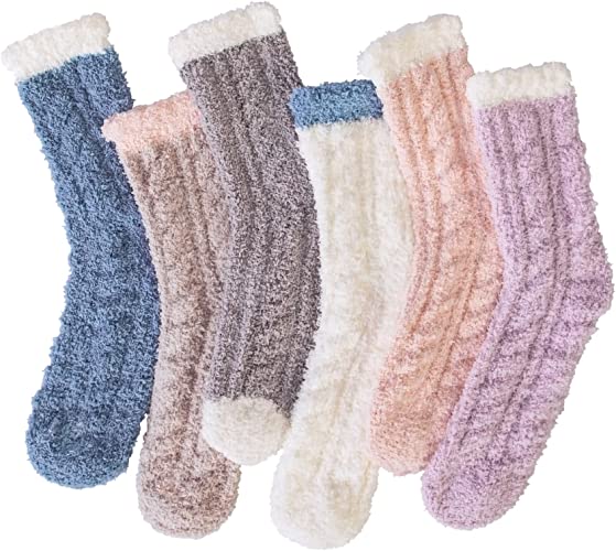 Photo 1 of 6 Pairs Women Fuzzy Fluffy Cozy Slipper Socks Warm Soft Winter Plush Home Sleeping Socks
