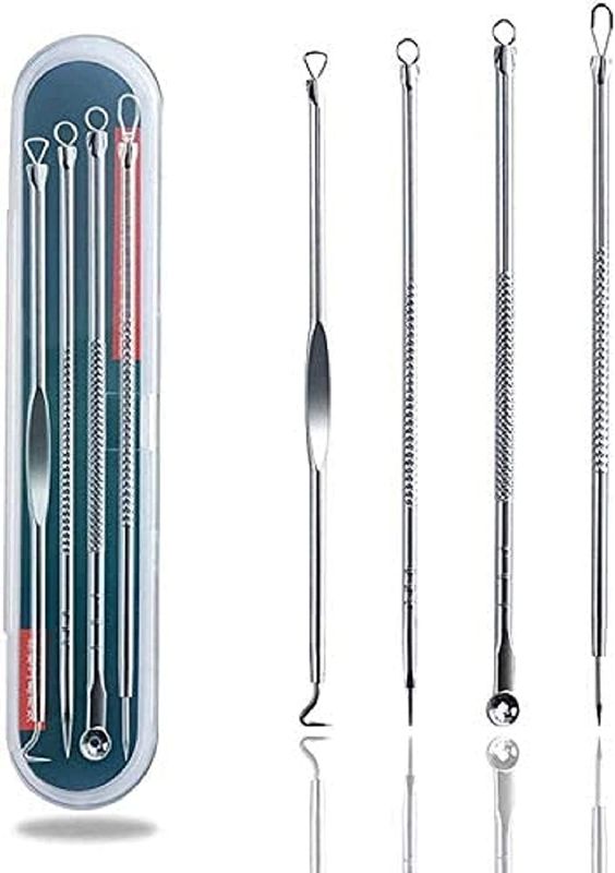 Photo 1 of 4 PK Blackhead Remover Pimple Comedone Extractor Tool Acne Kit - Treatment for Blemish, Whitehead Popping, Zit Removing for Risk Free Nose Face Skin (Sliver)
