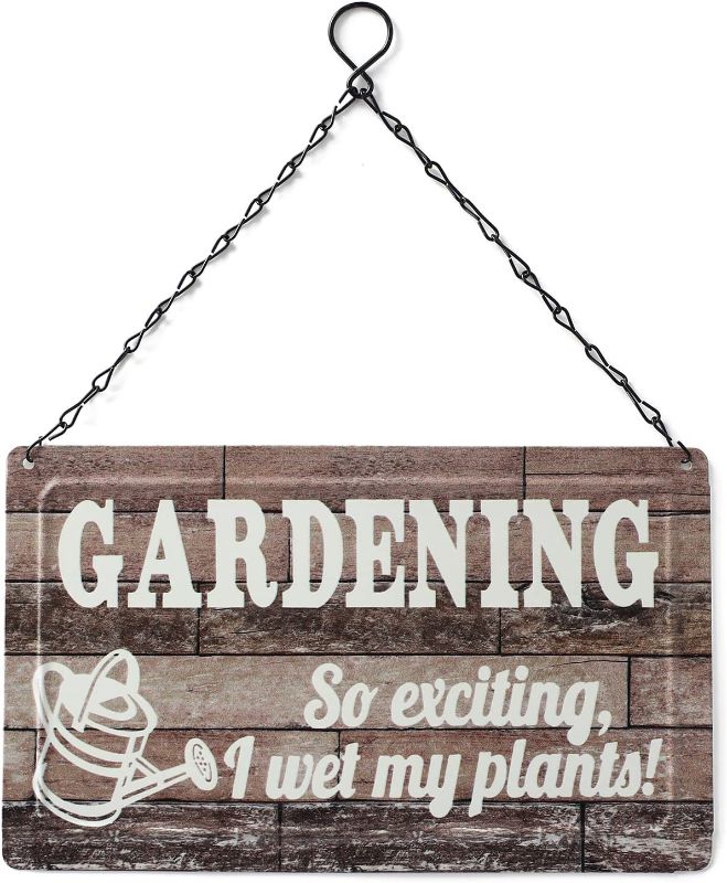 Photo 1 of Scwhousi Patio Wall Art-Gardening So Exciting I Wet My Plants Yard Signs-Retro Farmhouse Metal Decoration Poster Sign for Garden Fence?10 x 5 Inch
