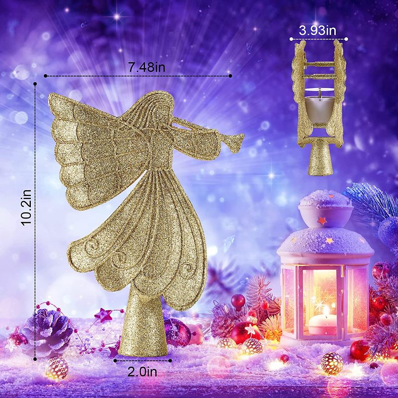 Photo 1 of Christmas Tree Topper,Angel Christmas Tree Topper Lighted with Rotating Snowflake Led Projector,3D Glittered Tree Angel Topper Night Light Christmas Tree Decorations(Gold)
