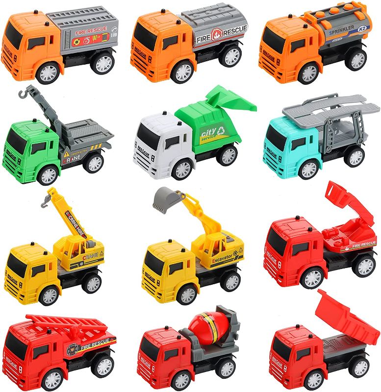 Photo 1 of 3 otters 12PCS Pull Back Cars, Construction Vehicle Toys Colorful Pull Back Cars Friction Powered Cars Early Educational Cars Party Favors
