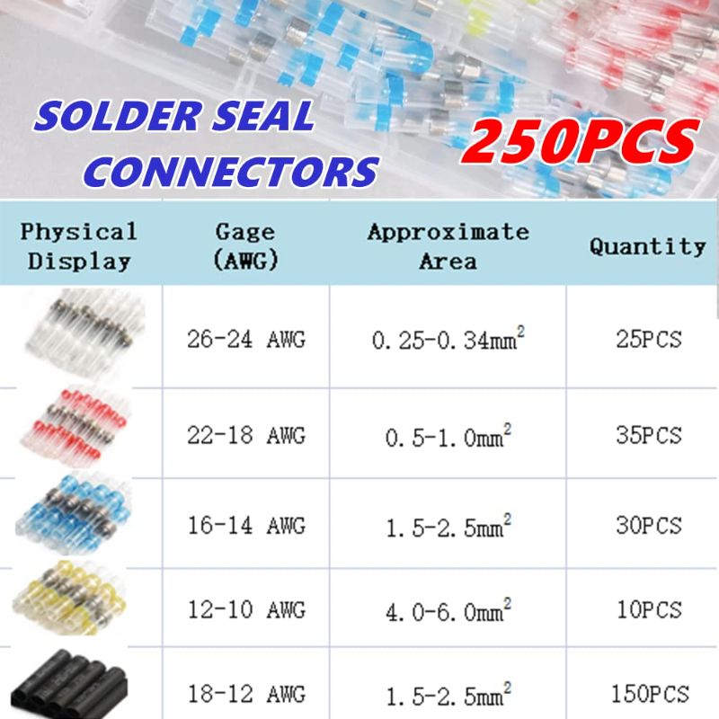 Photo 2 of 250Pcs Solder Ring Heat Shrinkable Wire Connectors Middle Tube Waterproof Terminal Butt Connectors

