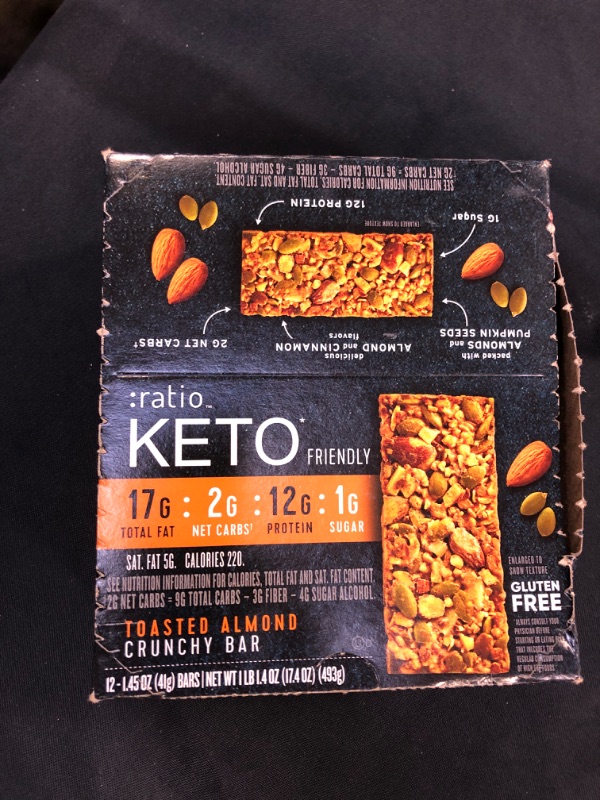 Photo 3 of :ratio KETO Friendly Crunchy Bars, Toasted Almond, Gluten Free Snack, 1.45 oz, 12 ct EXP SEP19/22
