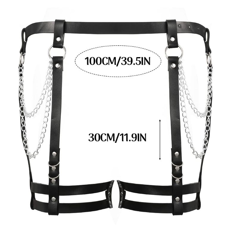 Photo 2 of CLOACE Punk Leather Waist Chain Black Body Chian Waist Leg Chains belt Chain Garter Belt Harness Party Prom Rave Thigh Body Jewelry Accessories for Women and Girls
