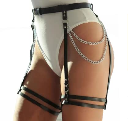 Photo 1 of CLOACE Punk Leather Waist Chain Black Body Chian Waist Leg Chains belt Chain Garter Belt Harness Party Prom Rave Thigh Body Jewelry Accessories for Women and Girls
