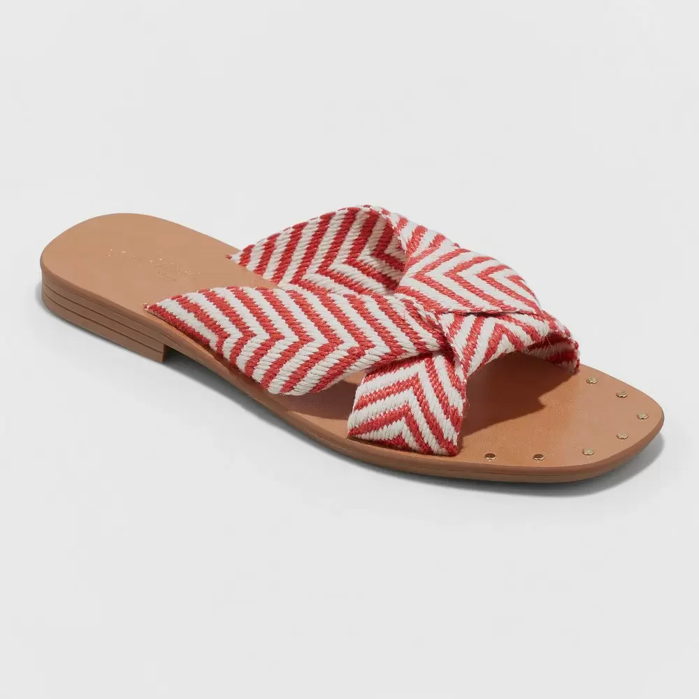 Photo 1 of  Women's Louise Chevron Print Knotted Slide Sandals - Universal Thread Red 6