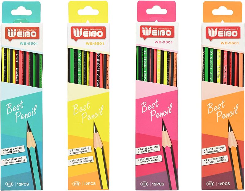 Photo 1 of Weibo Striped Wood-Cased Pencils (Pack Of 48)- Pre-Sharpened,Assorted Colors,HB Lead With Eraser - Suitable For Kids, Art, Drawing, shading pencilsfting, Sketching & Shading

